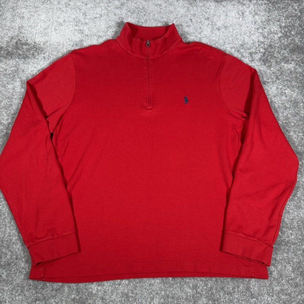 Polo Ralph‎ Lauren Shirt Men's XL Red Long Sleeve 1/4 Zip Mock Neck Pima Cotton